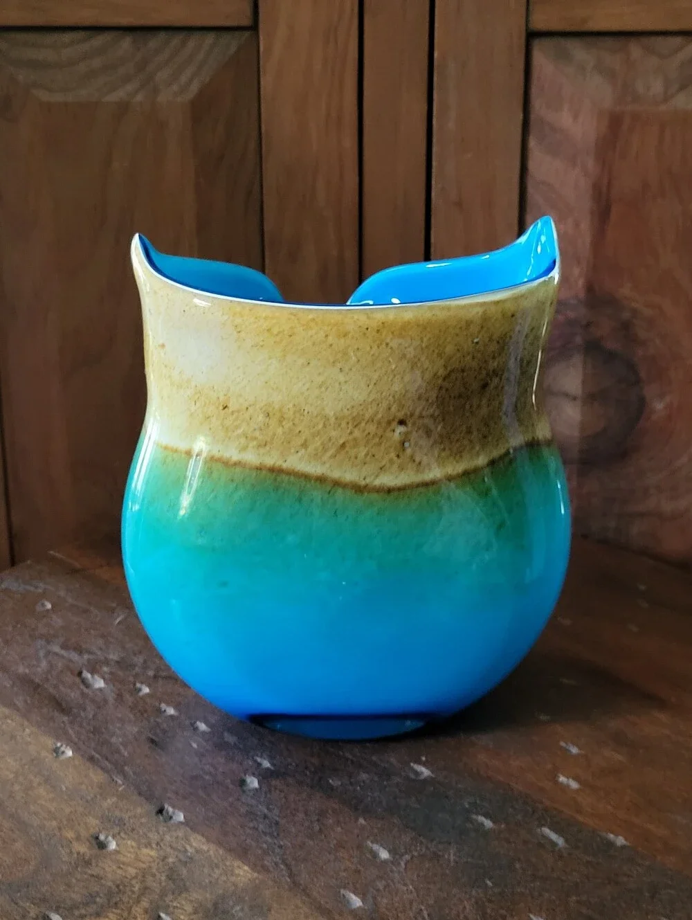 Blue and Green Glass Owl Vase